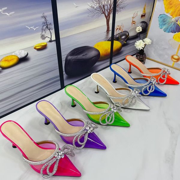 

slippers transparent pvc slippers mach fashion womens sandals rhinestone bow decorative women dress shoes luxury designer genuine leather so, Black