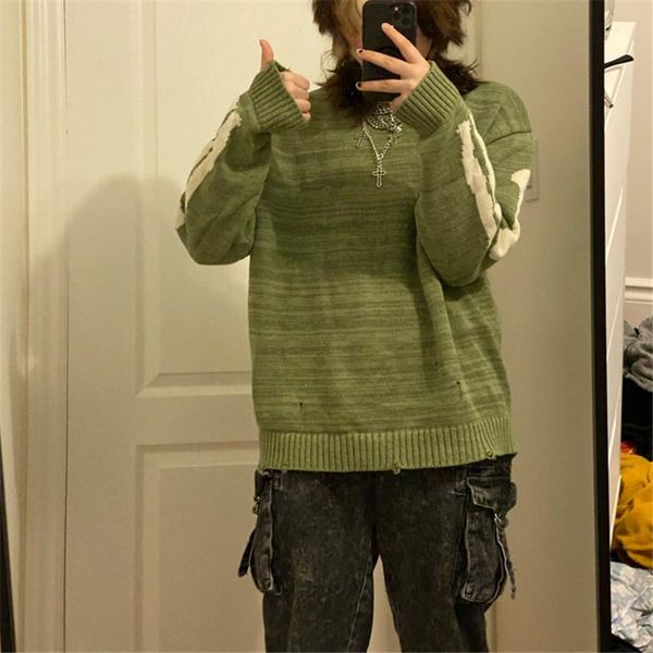 

women's sweaters dewadbow sweater jumpers loose autumn long sleeve knitted women green hit pullovers casual 2021 plus size winter, White;black