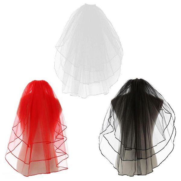 

bridal veils 3 layers women girls wedding veil scalloped floral trim tulle mesh with comb, Black