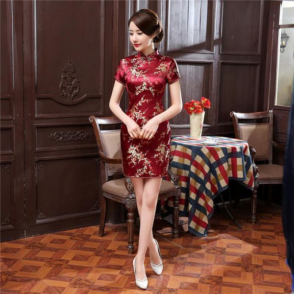 

ethnic clothing tang suit women cheongsam chinese plum short qipao slim retro style daily banquet performance plus size womens, Red
