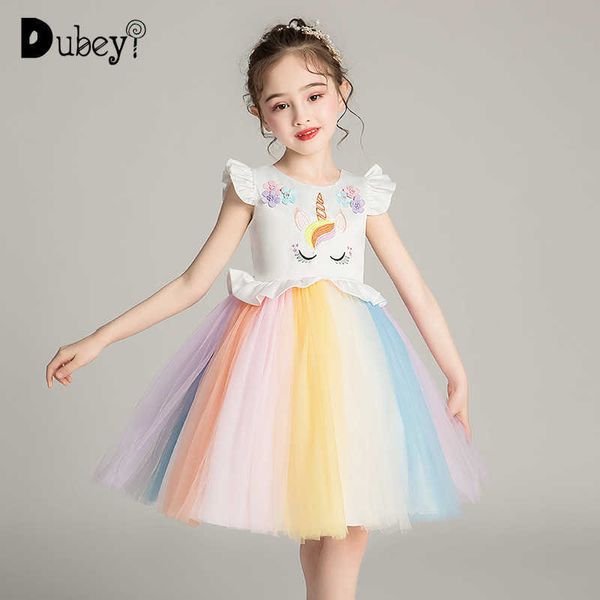 Menina vestido de unicórnio elegante cosplay festa trajes voando vestido de bola de manga para criança 4-12 anos velho 210529
