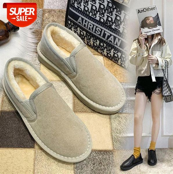 

snow boots women short lazy flat ankle plus velvet warm cotton shoes student bread #3m3p