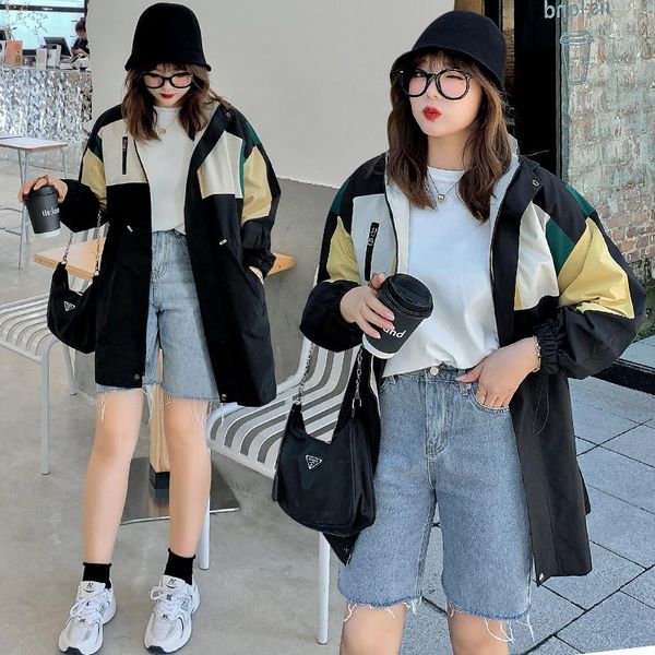 

autumn women's windbreaker large size korean style fashion work clothes coat hooded fat mm loose show thin female 7384 trench coats, Tan;black