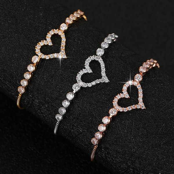 

heart zircon charm bracelets fashion personality women jewelry copper chain bracelets, Golden;silver