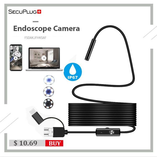 

micro usb otg type c ip67 waterproof 6 adjustable leds inspection borescope for android phone & computer ip cameras