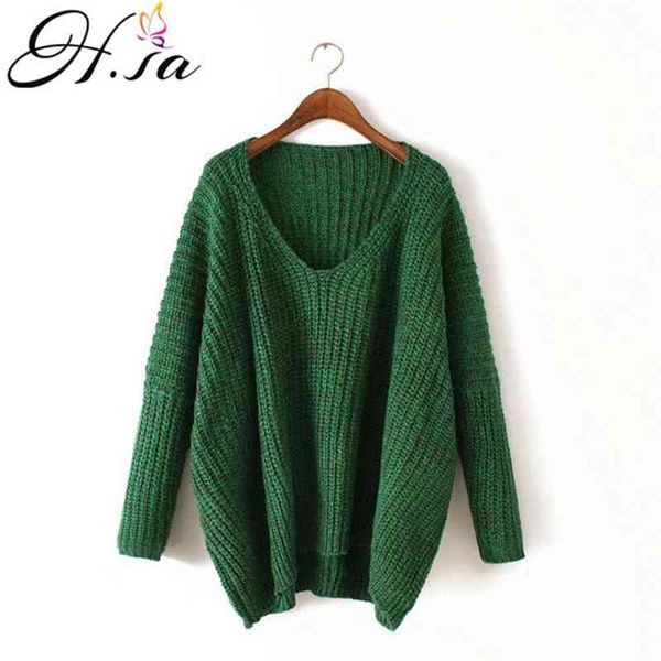 

h.sa womens pull sweaters jumpers vneck winter casual knitting pullovers oversize batwing long sleeve femme 210417, White;black