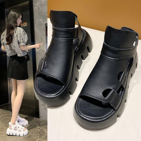

sandals women 2021 summer style thick-soled increased casual open-toed roman, Black