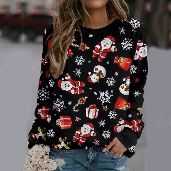 

womens christmas print long-sleeved sweatshirt blouse pullover christmas knitting pullover sweater jumper, White;black