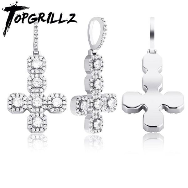 

handstand cross pendant necklace micro pave iced cubic zirconia luxury fashion jewelry for women men party gift necklaces, Silver