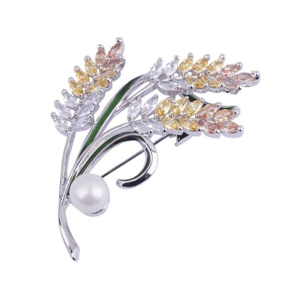 

pins, brooches plant flower leaf ear of wheat cubic zircon crystal brooch pin wedding accessories for women elegant scarf coat suit jewelry, Gray