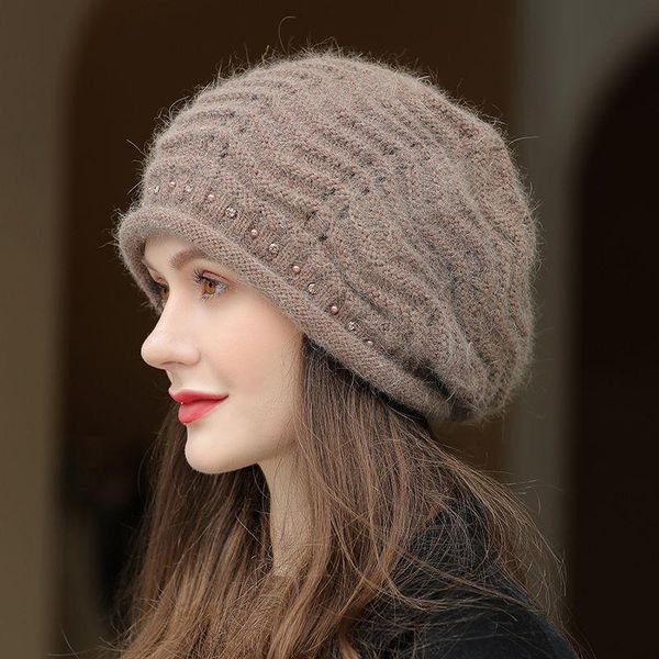

berets winter thick hats women's knitted hat outdoor warm earmuffs streetwear fur fashion caps ladies room beret, Blue;gray