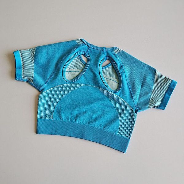 

t-shirt women sport wear seamless short sleeve yoga crop fitness workout hollow out gym breathable running sportswear outfits, White;red