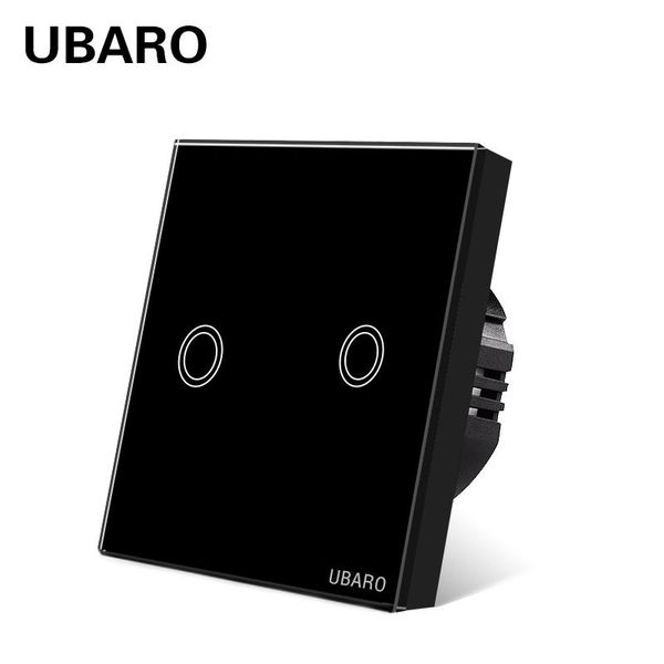 

smart home control ubaro eu/uk black crystal glass panel light wall touch switch power interuptor lichtschalter on off switches 2 gang ac 10