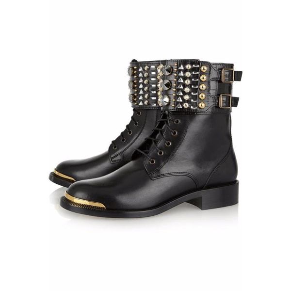 

boots size 35-45 flat platform women shoes autumn winter spike round toe lace up short cool ladies, Black