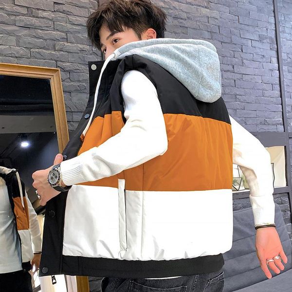 

men's vests 2021 autumn and winter thickened vest youth slim three-color stitching cotton, Black;white