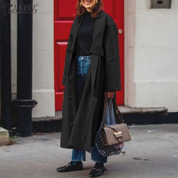 

casual dresses retro streetwear coats baggy belt design 2021 stylish women spring autumn full sleeve long trench outwear 5xl plus, Black;gray