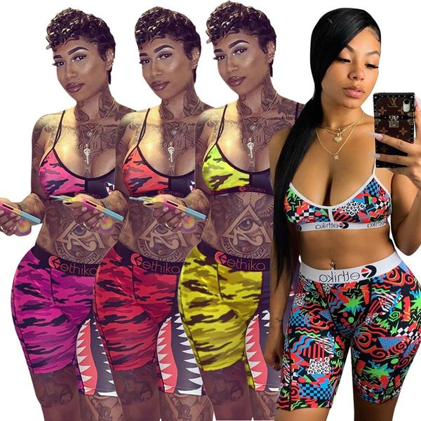 Frauen Trainingsanzug Cartoons Print Middle Tailles Hose Weibliche Zweiteilige Set Niedriger Schnitt Weste Sport Rennsport Surfen Schwimmen Badeanzug Tarnboden Swimwear Sommer