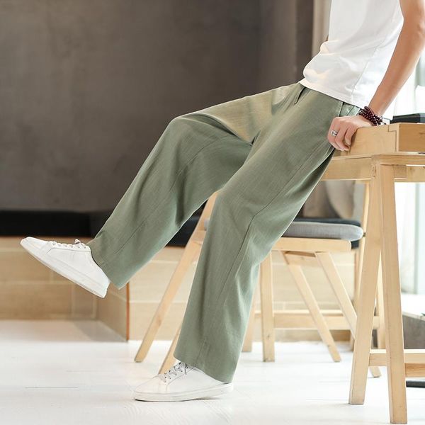 

men's pants chinese style summer loose straight men plus size ankle length wide leg mens casual thin breathable trousers 5xl, Black