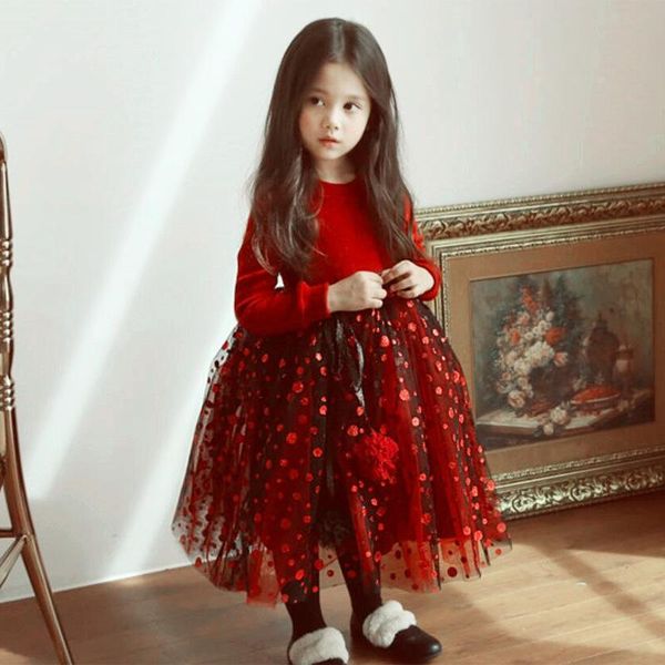 

girl's dresses 2021 fashion lace costumes dress children clothing girls long sleeve for spring kids girl soild patchwork, Red;yellow