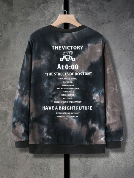 

men tie dye slogan & car print drop shoulder pullover j3ju#, Black