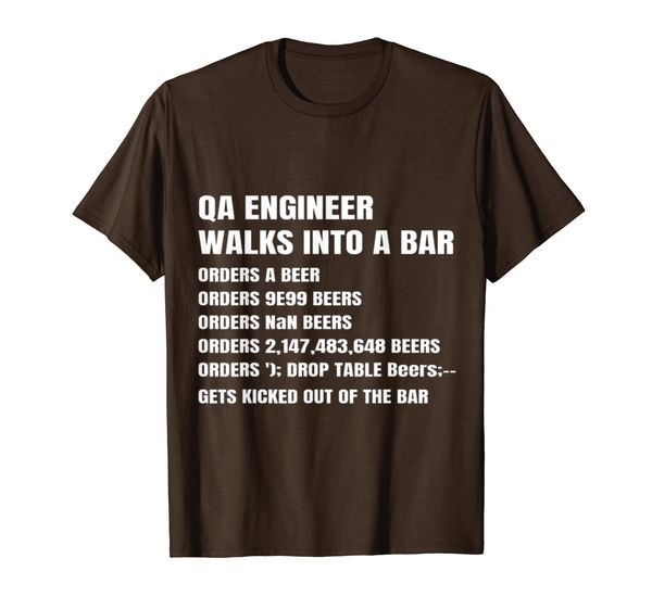 

qa engineer walks into a bar software debugging t-shirt, White;black