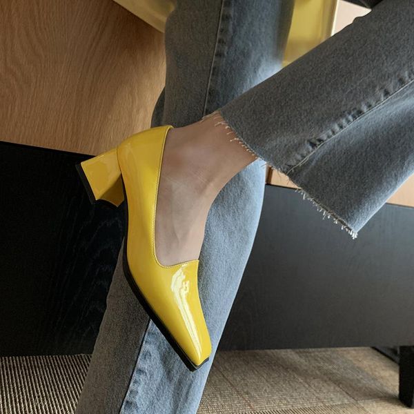 

square toe slip on women shoes genuine leather shallow ladies spring autumn concise high heels size34-40 dress, Black