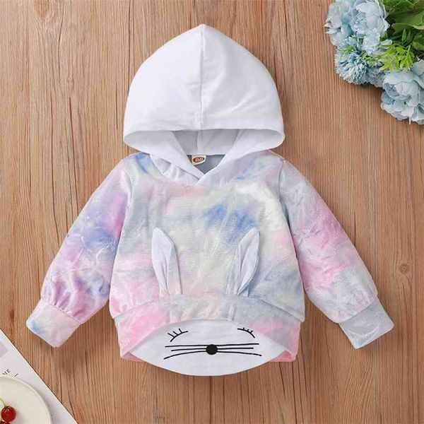 

arrivals winter children casual cotton long sleeve tie-dye print rabbit baby girls or boys hoodies 0-2t 210629, Blue;gray