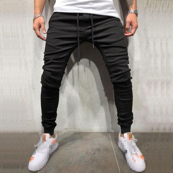 

men's jeans black skinny men fashion slim mid waist plus size stretch male casual drawstring denim pencil pants vaqueros hombre, Blue
