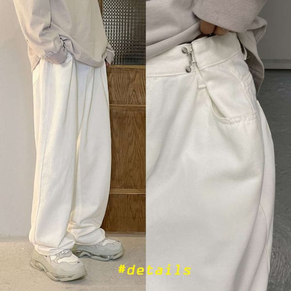 

jeans lent men's wide-leg fashion random retro korean streetwear losse hip-hop straight denim pants heren broek, Blue