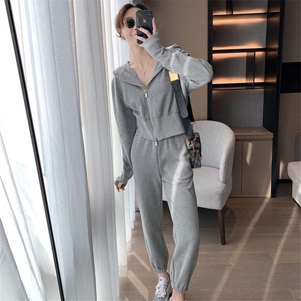 

women's two piece pants autumn sports and leisure suit women short temperament hooded sweater leggings trousers korean version loose tw, White