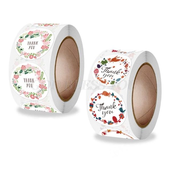 

500pcs flower thank you stickers round seal labels for candy gift box packing bag envelope wedding thanks drop wrap