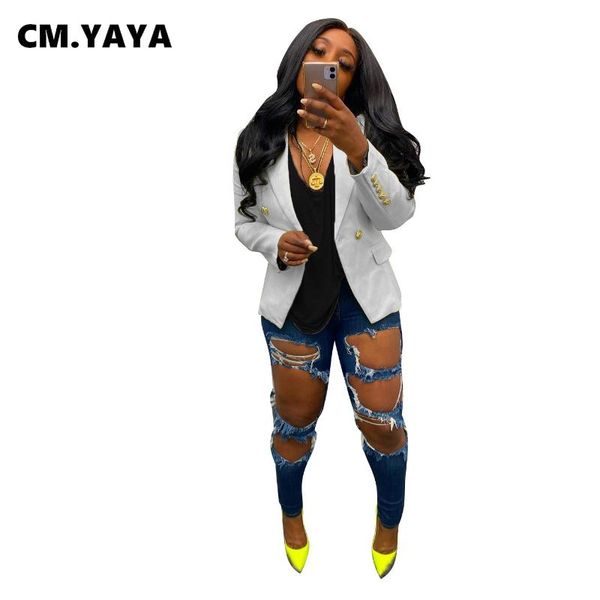 

women's suits & blazers cm.yaya women solid full sleeve notched collar single button loose office lady fashion clothing autumn winter, White;black