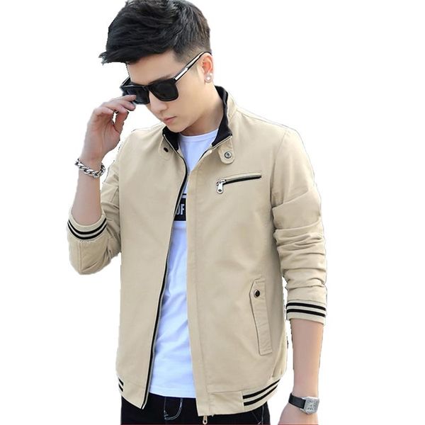 

style i men's spring and autumn classic solid color jacket stand-up collar casual short cotton windbreaker 211217, Black;brown