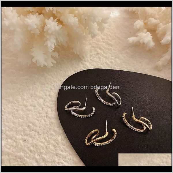 

& hie drop delivery 2021 fashion korean shiny zircon double circle hoop earrings for women cute micro paved pendientes wedding jewelry party, Golden;silver