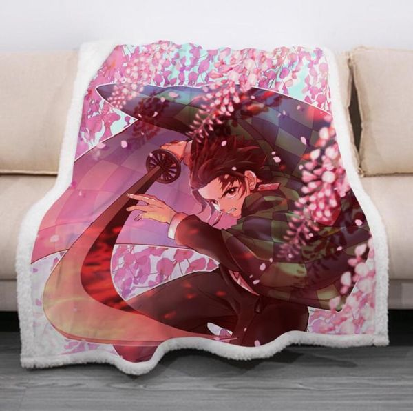 

blankets anime demon slayer funny character blanket kimetsu no yaib 3d print sherpa on bed home textiles dreamlike style 08