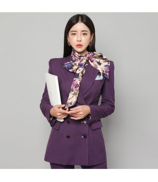 

women's two piece pants elegant set women double breasted notched long sleeve blazers coat+pencil office business outfits zlw8, White