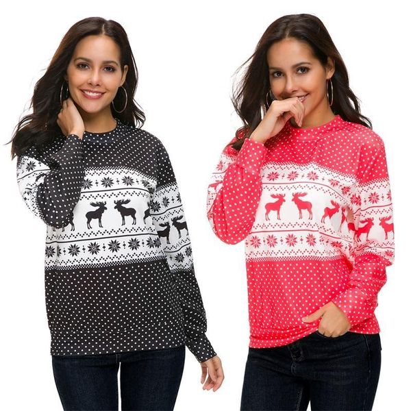 

men's sweaters women's casual ladies polka dot printed deer round neck long-sleeved sports work vocation shopping travel jumper b, White;black