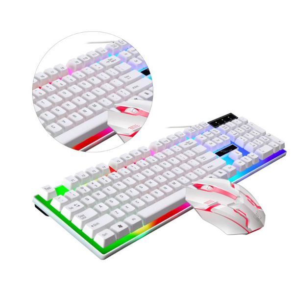 

wired gaming keyboard set colorful backlight computer game accessories (white) mouse combos
