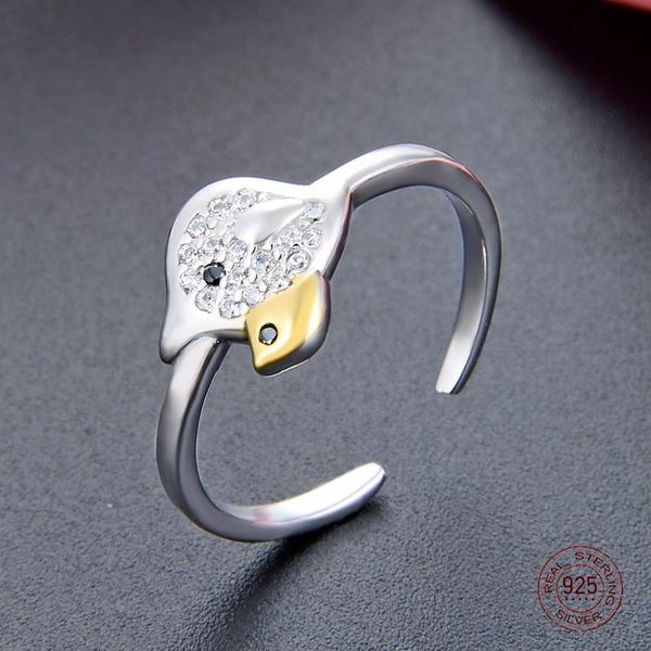 

cluster rings s925 sterling silver fashion platinum plated gold bird resizable ring pave setting zircons luxury jewelry gift for girl, Golden;silver