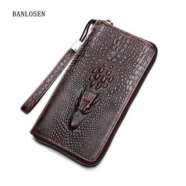 

wallets long alligator head men clutch genuine leather zipper vintage male purse dollar price carteira masculina1, Red;black