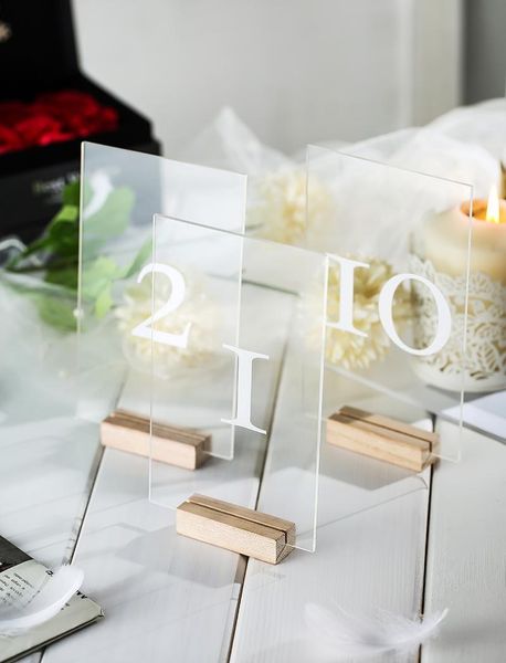 

party decoration personalized clear acrylic wedding table numbers with holders calligraphy signage rustic wood number stand