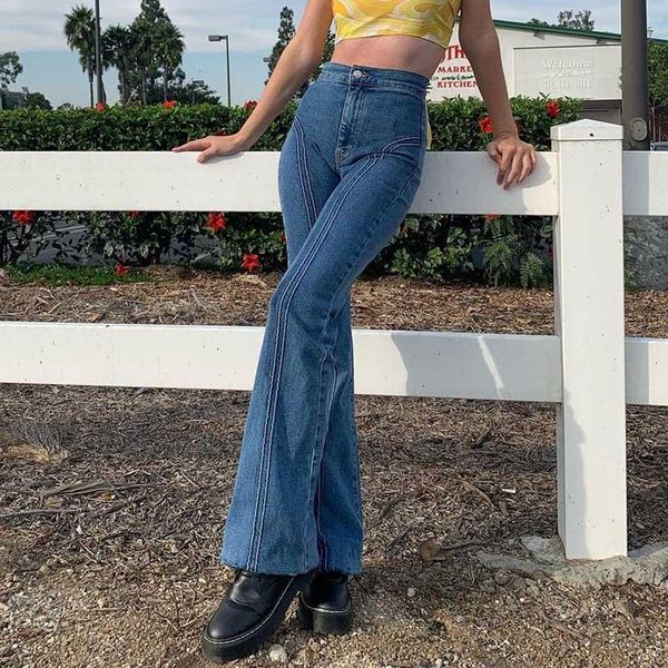 

women's jeans womens casual women denim solid color pants female elegant bell bottom trousers, Blue