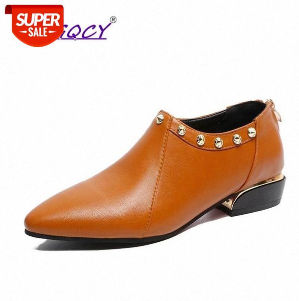 

breathable pu leather pumps women shoes new spring autumn fashion rivet square heel female casual zipper #ju2y, Black