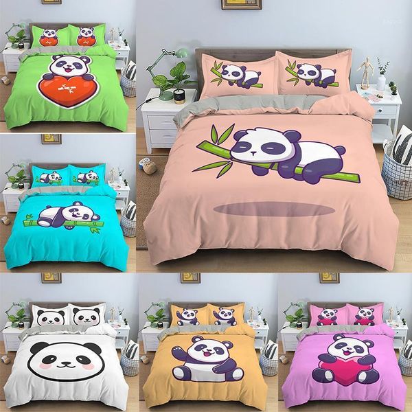 Panda 2 / 3pcs 3D impresso conjunto de cama de edredão Coberturas de edredão