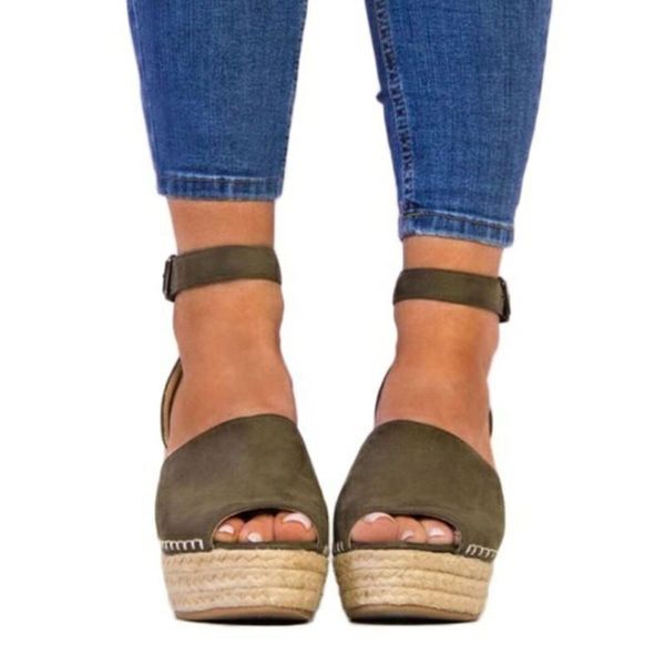 

boots espadrilles shoes sandals women fashion dull polish sewing peep toe wedges hasp flatform summer 2021, Black