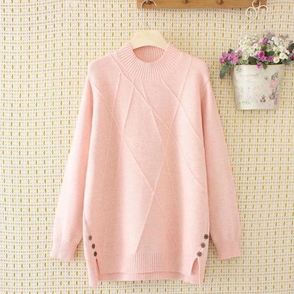 

women's sweaters plus size button o-neck wool women loose 2021 autumn winter casual ladies pull knitted female pink navy brown, White;black