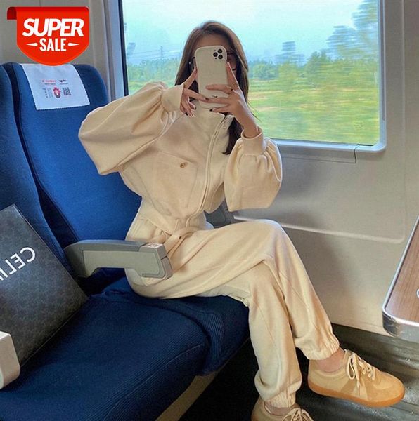 

casual fashion suit women age-reducing western style korean sports sweater net red fried street tooling two-piece trend #th3x, Black;gray