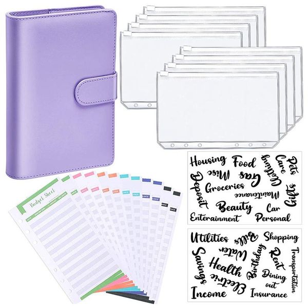 

gift wrap a6 pu leather notebook binder budget planning notepad 6 ring covers, 8 pockets,for bill