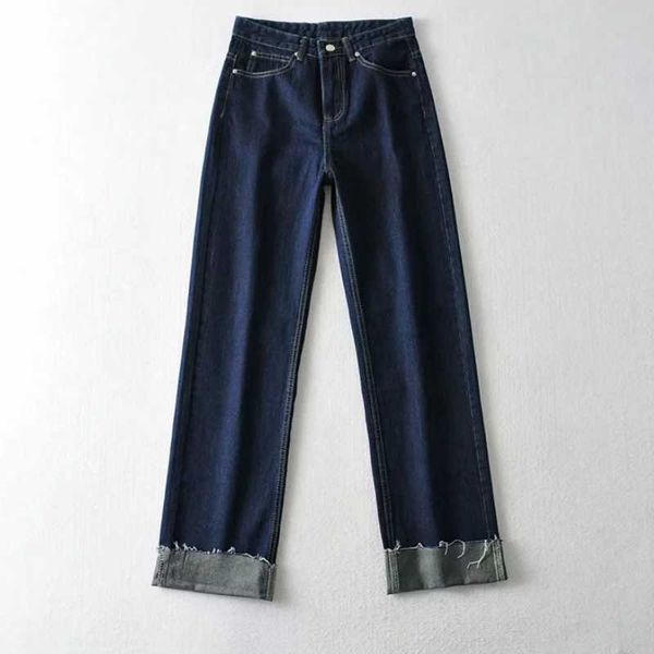 

autumn and spring women's temperament style loose fashion patchwork crimping jeans casual high-waist slimming wide leg pants, Blue