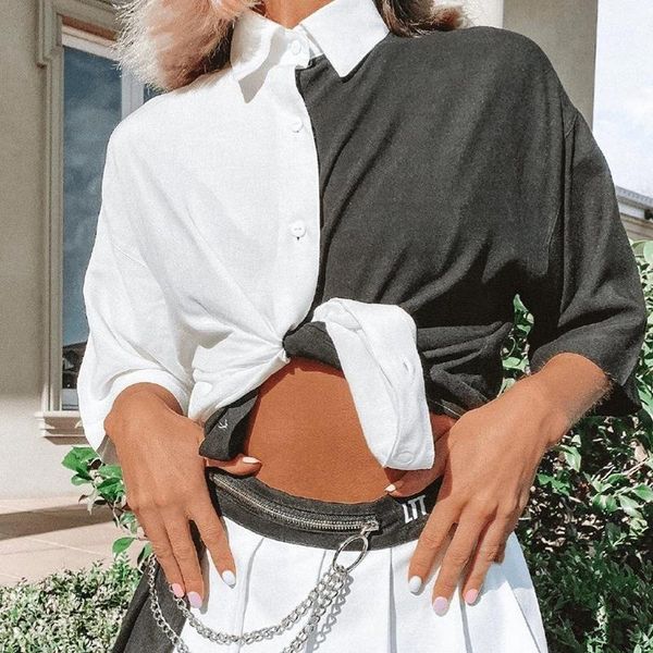 

women's knits & tees women gothic black and white patchwork short sleeve shirts lady summer casual crop streetwear i4tl